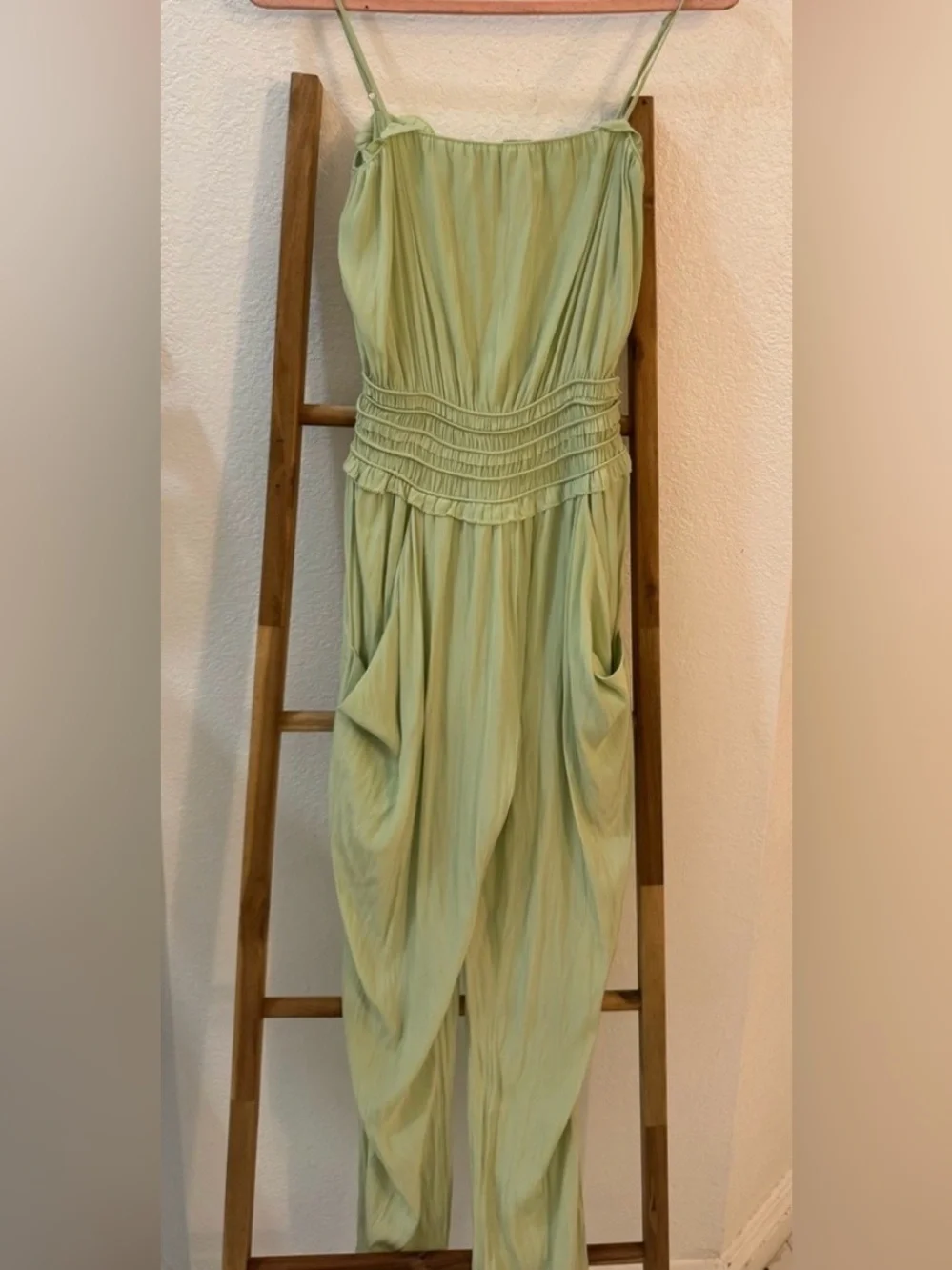 Ramy Brook “Ivy” Sage Green Sleeveless Smocked-Waist Jumpsuit (XS)